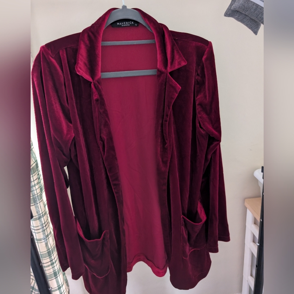 Red velvet blazer